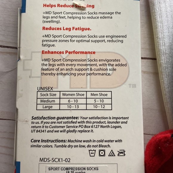 2 prs +MD OTC SPORT COMPRESSION SOCKS 18-25 mmhg TRUE GRADIENT white red MEDIUM - Picture 7 of 9